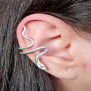 Silver Snake Ear Cuff – Gothic Serpent Ear Wrap, No Piercing Required