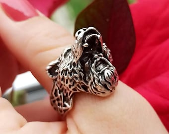 Adjustable Roaring Wolf Ring: Silver Plated Norse Gothic Jewelry