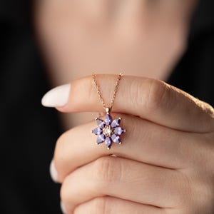 Sterling Silver Amethyst Flower Necklace: Diamond Accent, February Birthstone