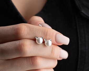 Katzen Ohrstecker Sterlingsilber: Minimalistischer Katzen-Liebhaber Schmuck