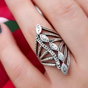 All Seeing Eye Protection Ring – Adjustable Silver Plated Brass Evil Eye Ring, Unique Statement Jewelry for Spiritual & Boho Style