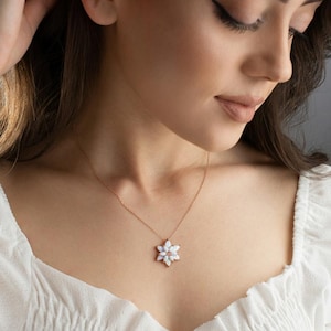 Silver Lotus Flower Necklace: Minimalist White Opal Pendant