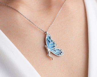 Blue Butterfly Sterling Silver Necklace: Dainty Everyday Jewelry