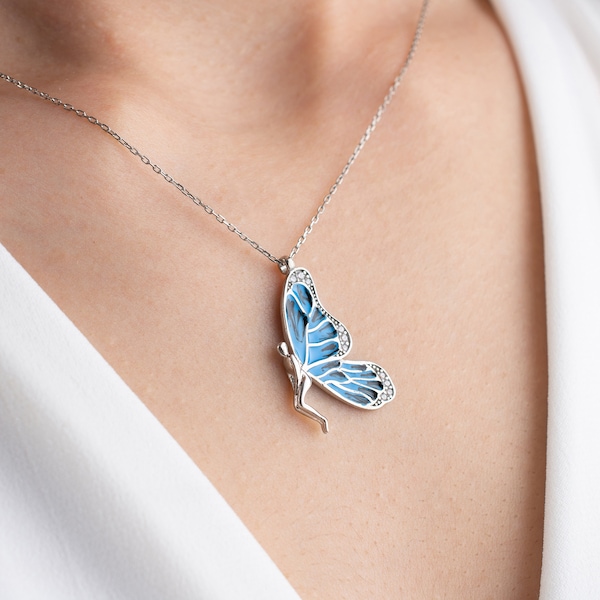 Blue Butterfly Sterling Silver Necklace: Dainty Everyday Jewelry