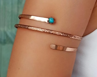 Turquoise Brass Arm Cuff: Boho Upper Arm Bracelet