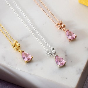 Pink Tourmaline Teardrop Necklace: Sterling Silver Gemstone