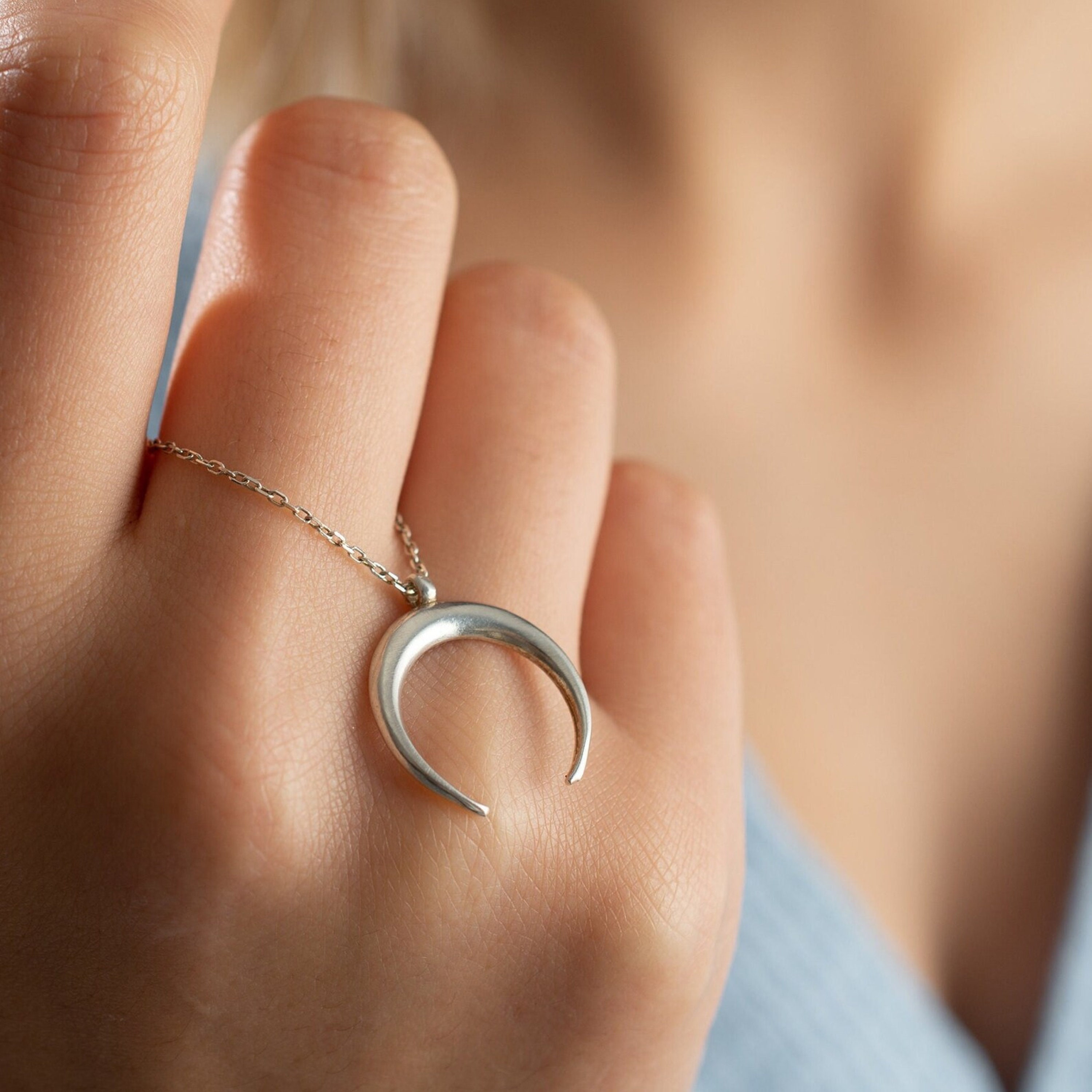 Sterling Silver Upside Down Moon Necklace Meaning Upside Down