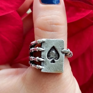 Sterling Silver Ace of Spades Skeleton Hand Ring