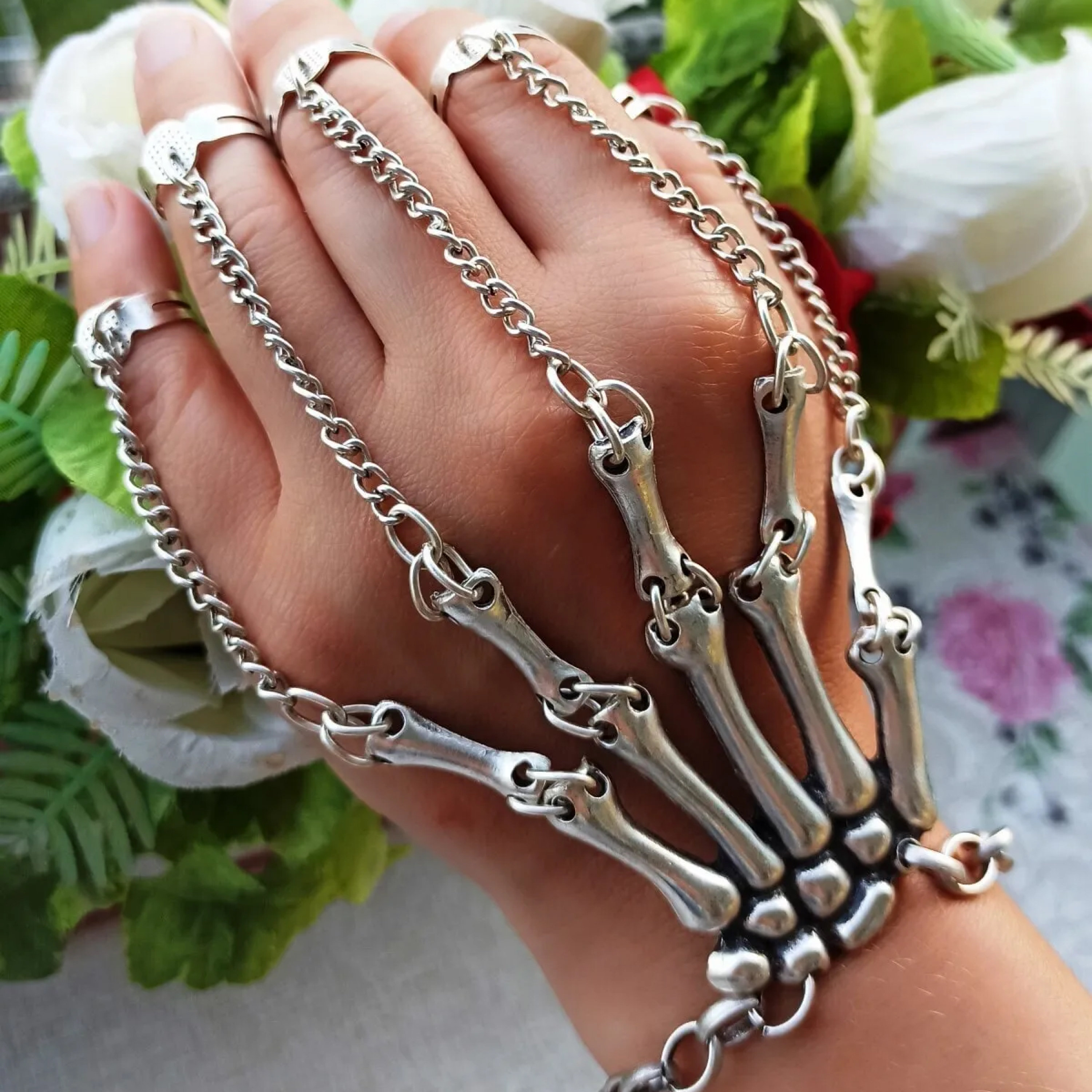 Gothic Bone Hand Bracelet Steampunk Bracelet For Men And Women 