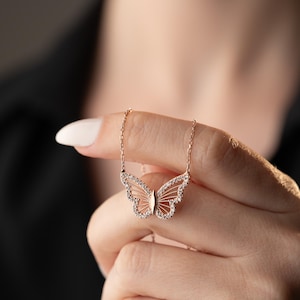 Sterling Silver Butterfly Necklace: Diamond Birthstone Pendant, Handmade Charm