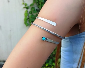 Turquoise Silver Wrapped Arm Cuff • Silver Turquoise Boho Hippie Arm Cuff • Upper Arm Cuff Bracelet - Tribal Ethnic Women Cuff Bracelet