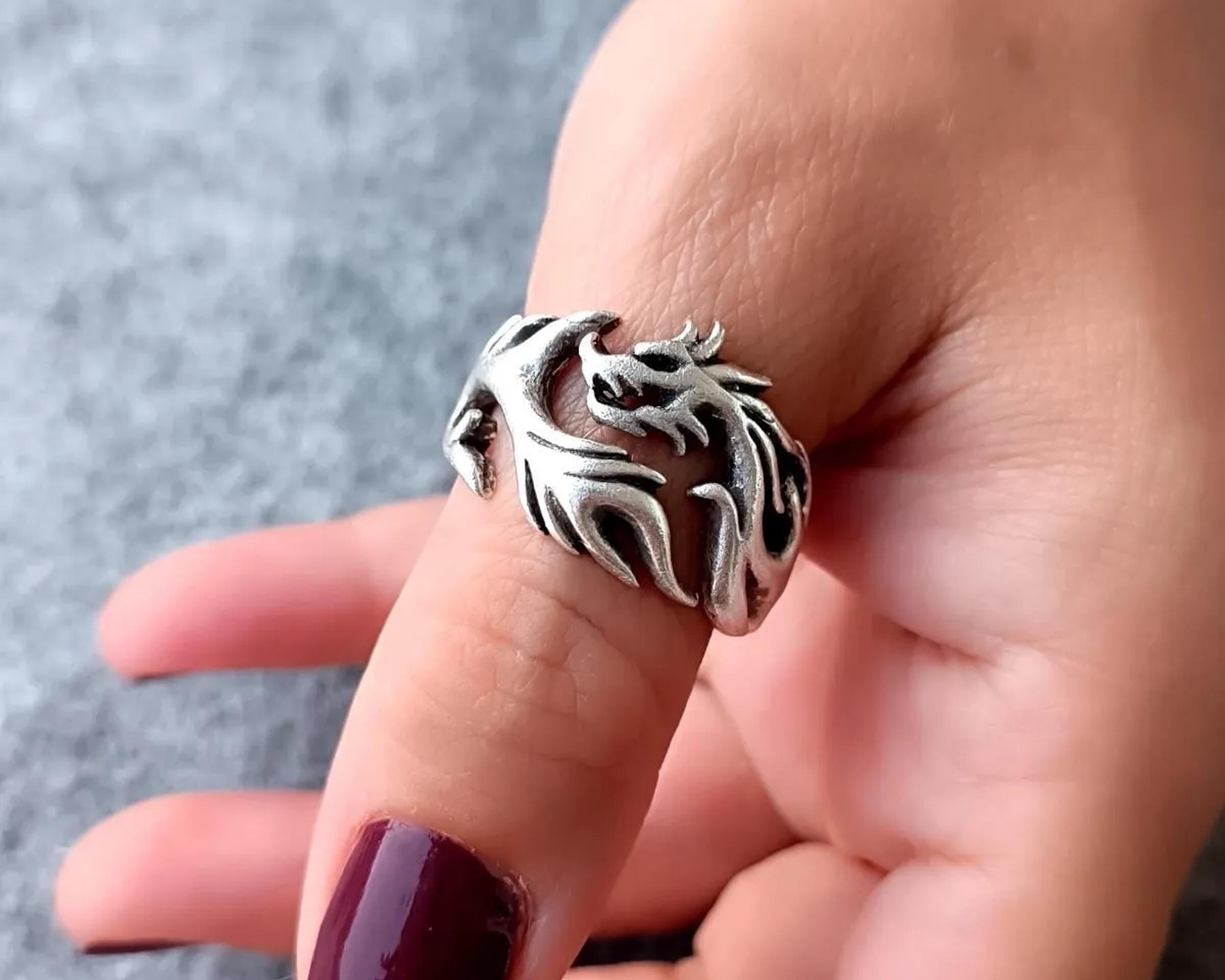 Fierce Dragon Adjustable Ring – Bold Silver-plated Thumb Ring for