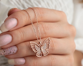 Handmade Gold Butterfly Necklace: Filigree Sterling Silver, 14k Gold Plated