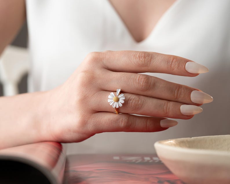 Silver Daisy Ring With Hand Painted Enamel main image 1