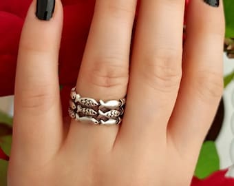 Sterling Silver Fish Ring: Adjustable Ocean Jewelry