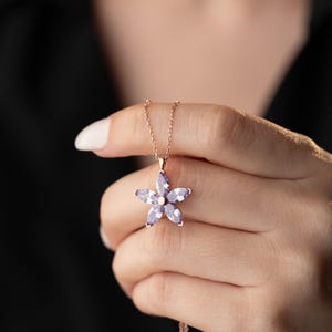 Sterling Silver Amethyst Flower Necklace: February Birthstone Floral Pendant