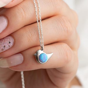 Opal Bird Charm • Bird Necklace • Bird Pendant • Best Friend Necklace • Silver Bird Jewelry • Tiny Bird Necklace • Tiny Opal Silver Necklace