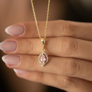 Rose Quartz Teardrop Necklace: Pink Tourmaline, Sterling Silver