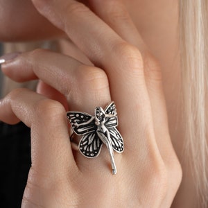 Winged Fairy Ring: Sterling Silver Plated Angel Butterfly Ring