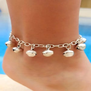 Sterling Silver Jingle Bell Anklet: Adjustable Boho Beach Foot Bracelet