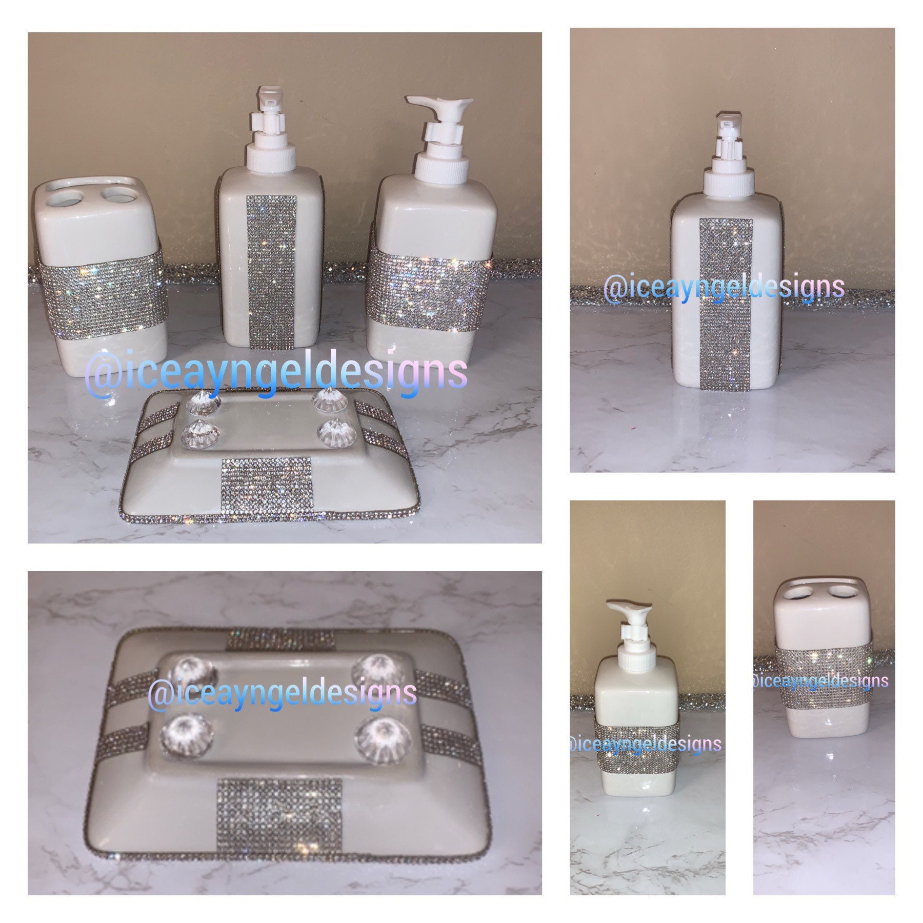 Luxury Crystal Diamond Rainbow Sparkle Bathroom Accessories Set munimoro.gob.pe