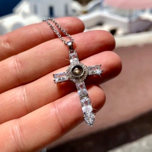 Lords Prayer Crystal Cross Necklace, Crystal Cross Necklace, Cross Prayer Projection Necklace, Rosemary Cross, Mother's Day Gift For Mom