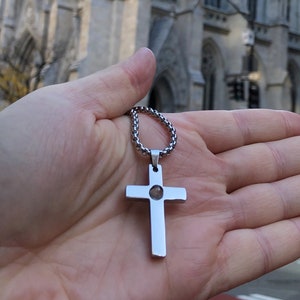 Polished Stainless Steel Lord’s Prayer Cross Necklace For Man, Stainless Steel Projection Cross Necklace, Father&#39;s Day Gift