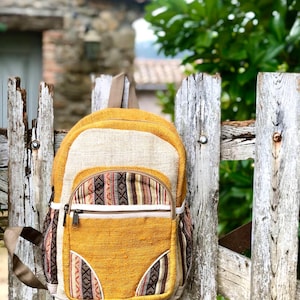 Rugzak van natuurlijk hennep · Kind & volwassene · Handgeweven etnische patronen · Milieuvriendelijk cadeau · Boho · Gauxtone