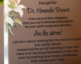 Inspirational Message From Mom to Daughter, PhD Doctorate Milestone Acrylic Plaque, So Proud of You Gift from Mother, Graduation Desk Decor