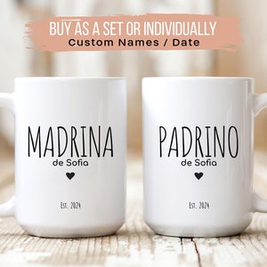 Cadeau Madrina en Padrino, gepersonaliseerde mokken voor Padrinos, aangepaste bijpassende mokset voor peetouders, Regalo Para Padrinos de Bautizo, Spaans