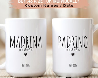 Madrina and Padrino Gift, Personalized Mugs For Padrinos, Custom Matching Mug Set for Godparents, Regalo Para Padrinos de Bautizo, Spanish