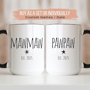 Mawmaw Pawpaw Mug Set, New Grandparents Pregnancy Announcement, Mawmaw Pawpaw Gift, Baby Reveal, Memaw Pepaw Matching Mugs, Mothers Day Gift