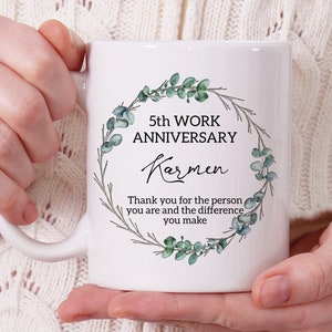 Personalized 5 Year Work Anniversary Gift For Women Or Men, Work Friend Anniversary Mug, Custom Thank You Gift, Employee Appreciation Gift