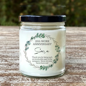 20 Year Work Anniversary Gift For Women, Personalized Work Gift for Employee, Custom Thank You Candle, Employee Appreciation, Workiversary