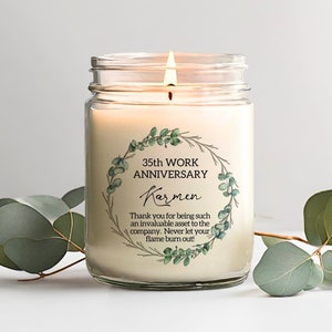 35 Year Work Anniversary Gift For Employee, Work Gift for Women, Custom Thank You Candle, Appreciation Gift, 15 20 25 30 35 Years of Service