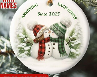 Annoying Each Other Since Ornament, Personalized Couple Xmas Ornament 2025, Funny Kissing Snowman Couple Christmas Gift for Married Couples