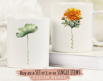 Nana Nani Mugs, Personalized Birth Month Flower Mug, Couple Christmas Gift, Personalized Punjabi Gift, Indian Grandparents Anniversary Gift