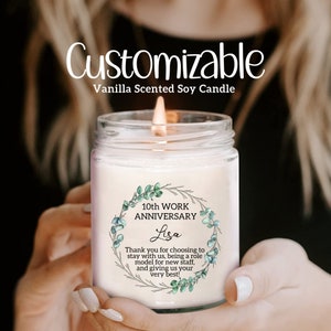 10 Year Work Anniversary Gift For Women, Personalized Thank You Candle, Employee Appreciation, 10 Year Work Gift, 15 20 25 Years of Service