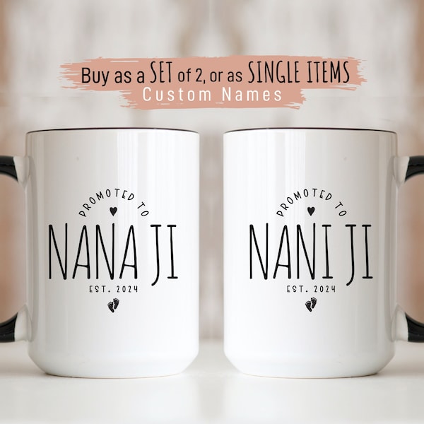 Promoted to Nana Ji and Nani Ji Mugs, Personalized Nani Gift, Pregnancy Announcement, Punjabi Grandparents Anniversary, Mother's Day Gift