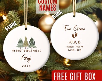 My First Christmas as Gigi Ornament, Custom Baby Birth Stats Keepsake, Personalized 1st Christmas as Gigi Ornament Gift for First-time Gigi
