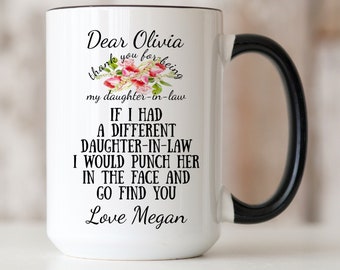 Daughter-In-Law Gift From Mother-In-Law, Personalized New Daughter-In-Law Mug, Future Daughter-In-Law Birthday Gift, Punch in the Face Mug