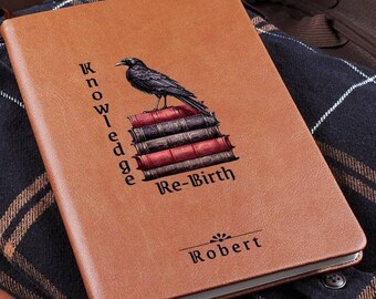 Raven Journal with Name, Goth Vegan Leather Personalized Crow Notebook, Dark Academia Crow Gift, Gothic Bookish Crow Cover, Raven Diary