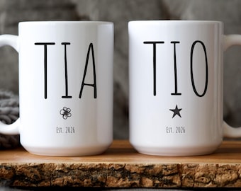Tio Tia passende Tassen, personalisiertes Geschenk für spanische Tante Onkel, Schwangerschaftansage, Tia Becher, Baby offenbaren, Babyparty, neues Tio Tia Geschenk
