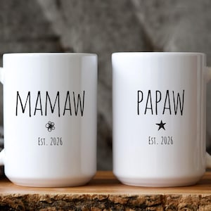 Mamaw Papaw Gifts, Personalized New Grandparents Gift, Pregnancy Announce, Est 2026, Baby Reveal to Parents or the In-Laws, Mamaw Papaw Mugs