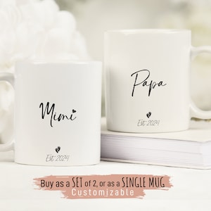 Mimi och pappa muggar, personligt graviditetsmeddelande, nybliven morföräldrarpresent till Mimi och pappa, babyavslöjande, personlig Mimi-present, mors dag