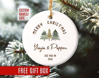 Merry Christmas Yiayia and Pappou Ornament, Personalized Pregnancy Reveal to Greek Parents, See You in 2026, Baby Announcement Keepsake Gift