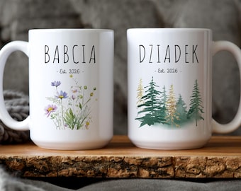 Babcia Dziadek Mugs, Personalized Pregnancy Announcement Gift for Polish Couple, New Grandparents Matching Gift, Baby Reveal or Shower Idea