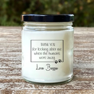 Cadeau de gardien de chien, bougie de remerciement personnalisée pour gardien de chien, remerciement de la part d'un animal de compagnie, cadeau de gardien de chat, bougie avec message d'un chien, cadeau de Noël
