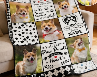 Personalized Pet Photo Blanket, Custom Dog/Cat Name Blankets with Picture, Memorial Blanket Gifts