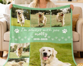 Custom Pet Memorial Photo Blanket: Dog Cat Loss Keepsake, Picture Bedding Blanket With Name